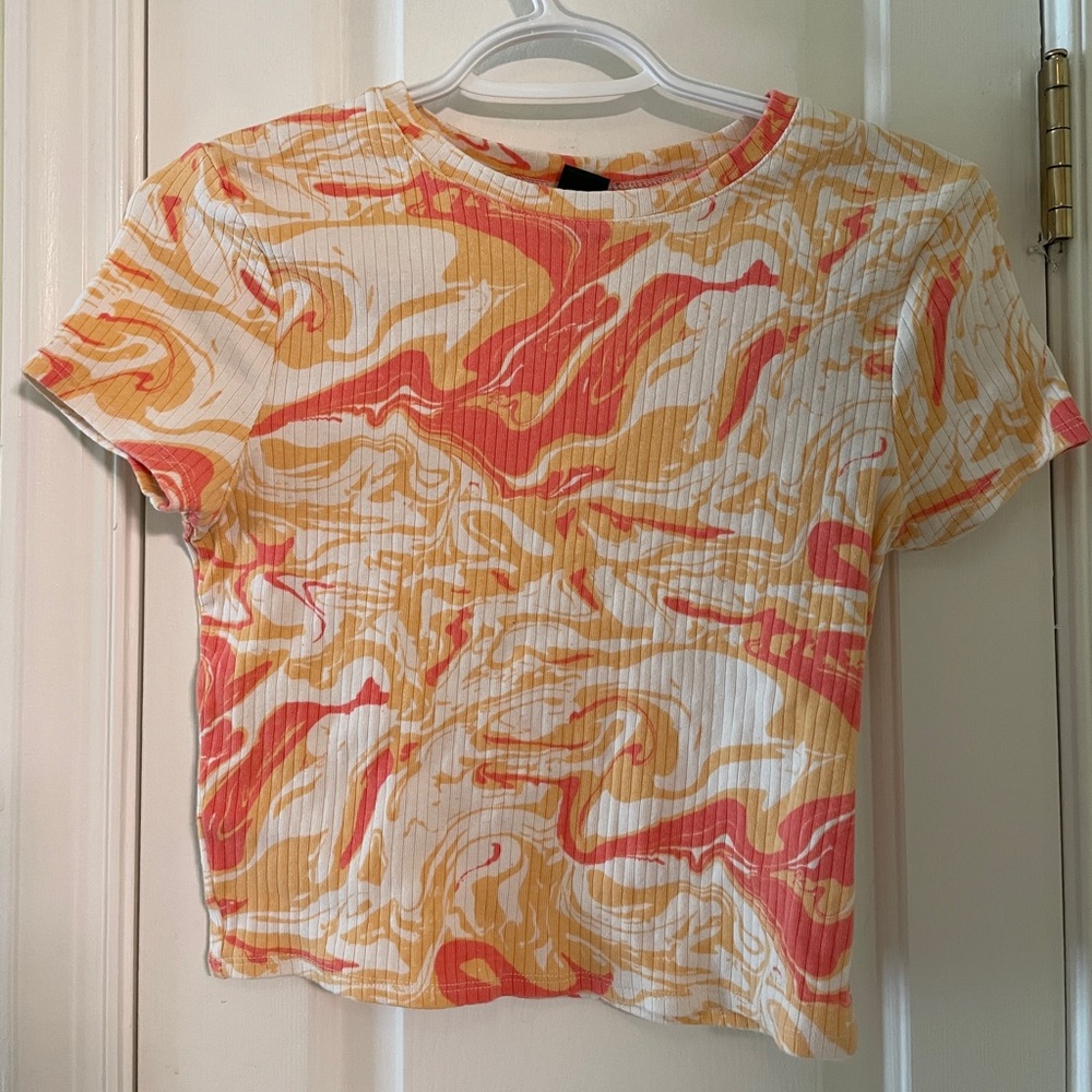 Wild Fable Orange and White Ribbed Crop T-Shirt